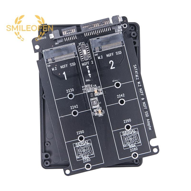 [Smileofen] Dual M.2 NGFF เป็น SATA 3.0 SSD ชุดอะแดปเตอร์ USB 2in1 กล่องฮาร์ดไดรฟ์ภายนอกตัวเชื่อมต่อ