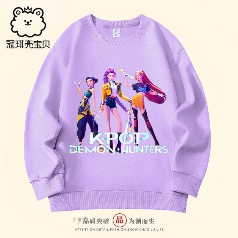 [อาวุธ] เด็กการ์ตูนแขนยาวมหาวิทยาลัย T 2025kpop สาว Hunter เสื้อผ้าเด็กเสื้อกันหนาวแฟชั่นฤดูใบไม้ร่ว