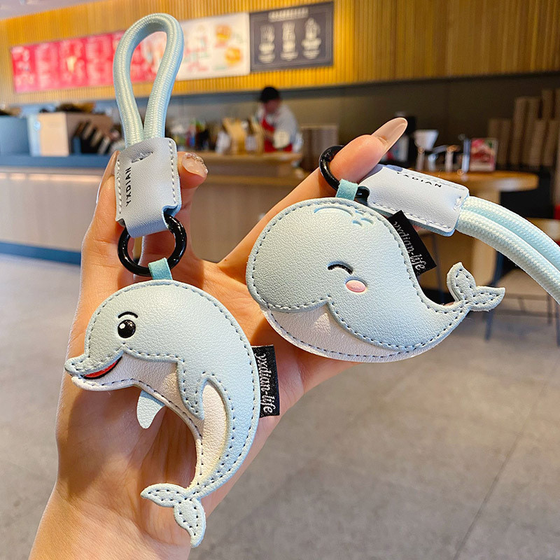น่ารักสีฟ้าสี Sharks Whales Dolphins รูปร่างพวงกุญแจแฟชั่น Pu หนังสัตว์ทะเลพวงกุญแจสําหรับกระเป๋าเป้สะพายหลังเครื่องประดับ - รูปที่ 4