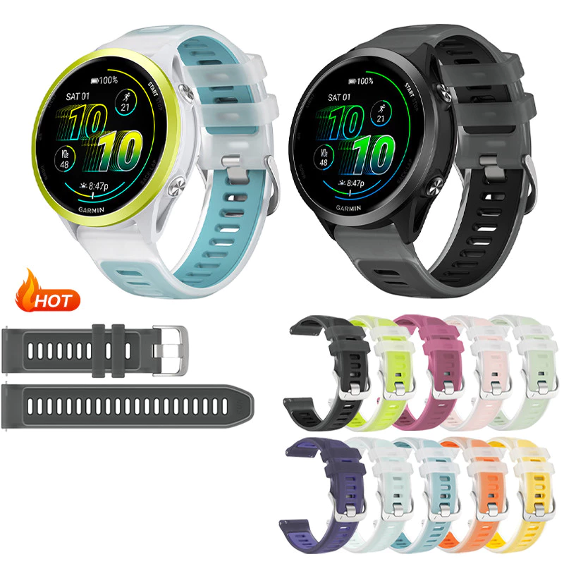 สายซิลิโคนเจลใส สำหรับ Garmin Forerunner 570 42mm 47mm 165 55 158 265 255 265s 255s 645 245 Music