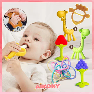 AIKOKY ซิลิโคน ยางกัดเด็ก บรรเทาอาการปวดเหงือกเมื่อทารกเป็นหมากฝรั่ง ของเล่นเด็ก ยางกัดเด็กทารก