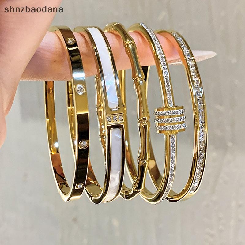 [SHNZAA] High-end 18K Golden Titanium Steel Non-Fadeสร้อยข้อมือหญิงธรรมดาแหวนZirconสร้อยข้อมือLight Nicheสร้อยข้อมือFSSG