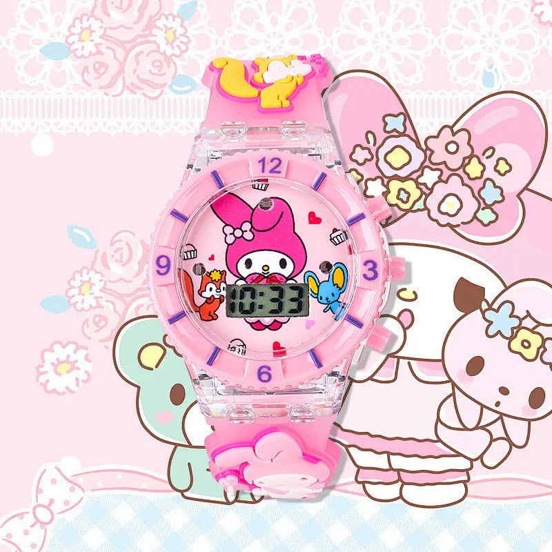 ล่าสุด Sanrio My Melody Luminous Music นาฬิกานักเรียนนาฬิกา Kuromi LED นาฬิกาสําหรับชายหญิงของขวัญวันเกิด