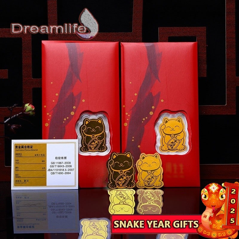2025 ปีงูฟอยล์ทอง Lucky Cat ซองจดหมายสีแดงฟอยล์สีทอง Lucky Cat Amulet สติกเกอร์โทรศัพท์