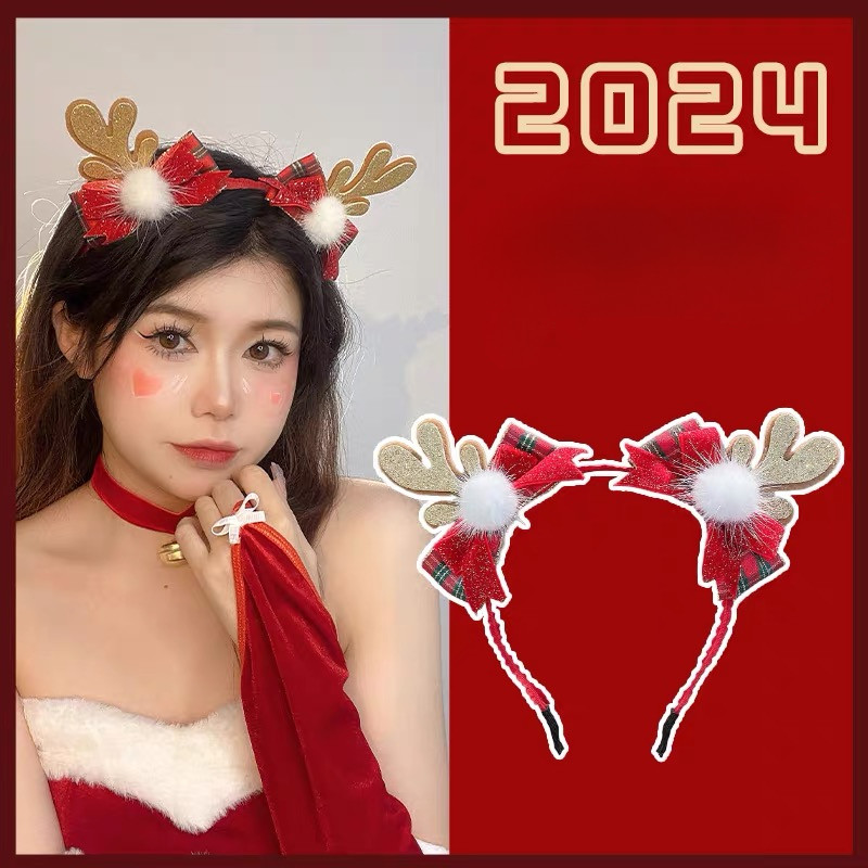 2024 สินค้าใหม่คริสต์มาสแถบคาดศีรษะโบว์ ชม. หูฟัง คริสต์มาสงานรื่นเริงแต่งตัวอุปกรณ์เสริม