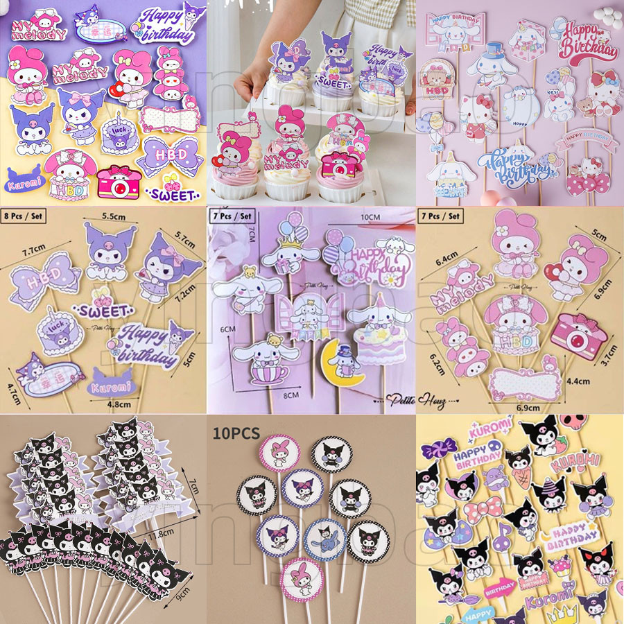 80 ชิ้น Sanrio Cinnamoroll Kuromi Theme วันเกิดคัพเค้ก topper Melody การ์ตูนกระดาษการ์ดเค้ก Toppers ชุดขนมตารางเค้กตกแต่ง