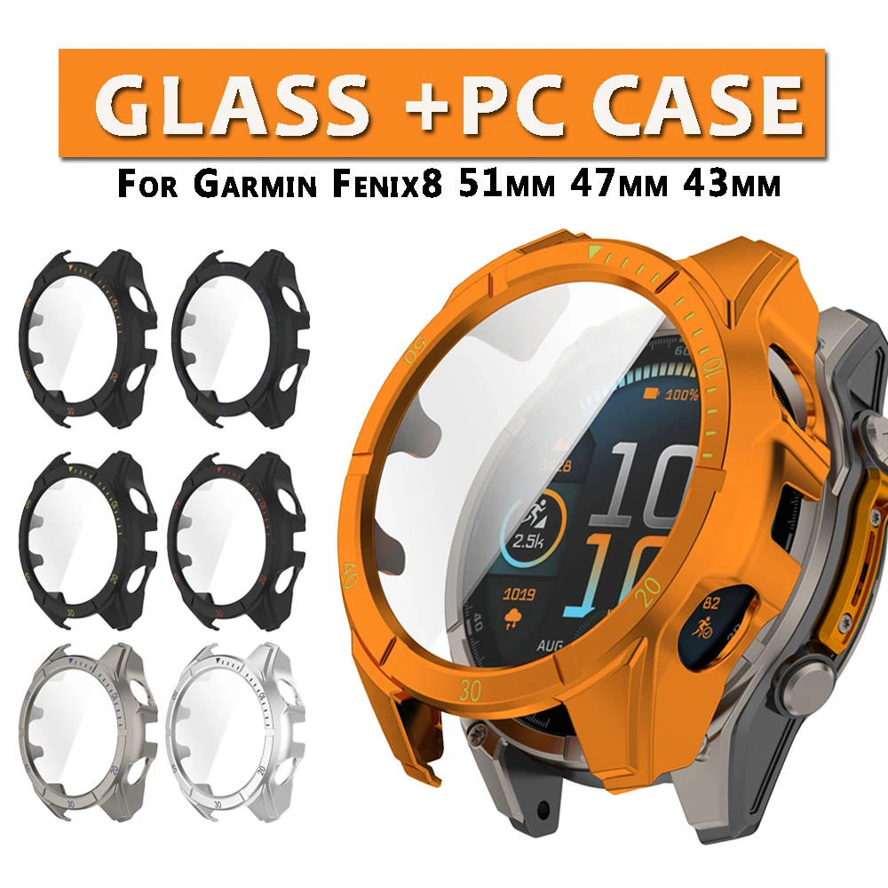 นาฬิกาฝาครอบป้องกันสําหรับ Garmin Fenix 8 51 มม.47 มม.43 มม.กรอบ PC พลังงานแสงอาทิตย์ + แก้วเต็มรูปแบบกรณี Fenix8 Shell อุปกรณ์เสริม