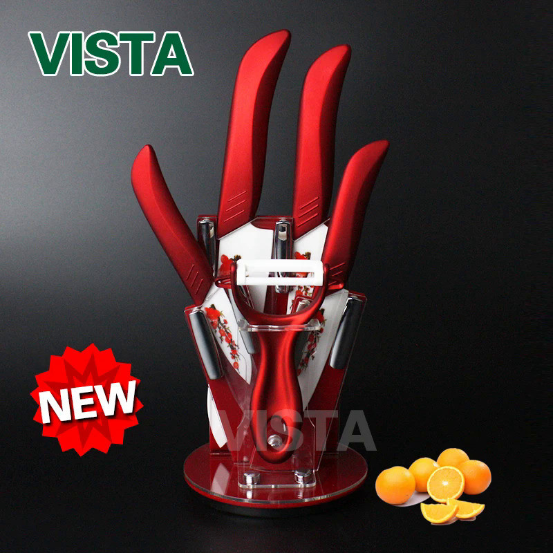 Kitchen Knives flower print set 3 "4" 5 "6" ceramic knives set with stand ceramic knives with peeler
