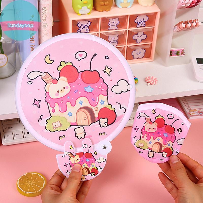 Sund 1PC ฤดูร้อนใหม่น่ารักพับกลุ่มพัดลมสาวหัวใจแบบพกพาพับพัดลมนักเรียนกลางแจ้งแบบพกพาผ้า Face Mini รอบพัดลม TH
