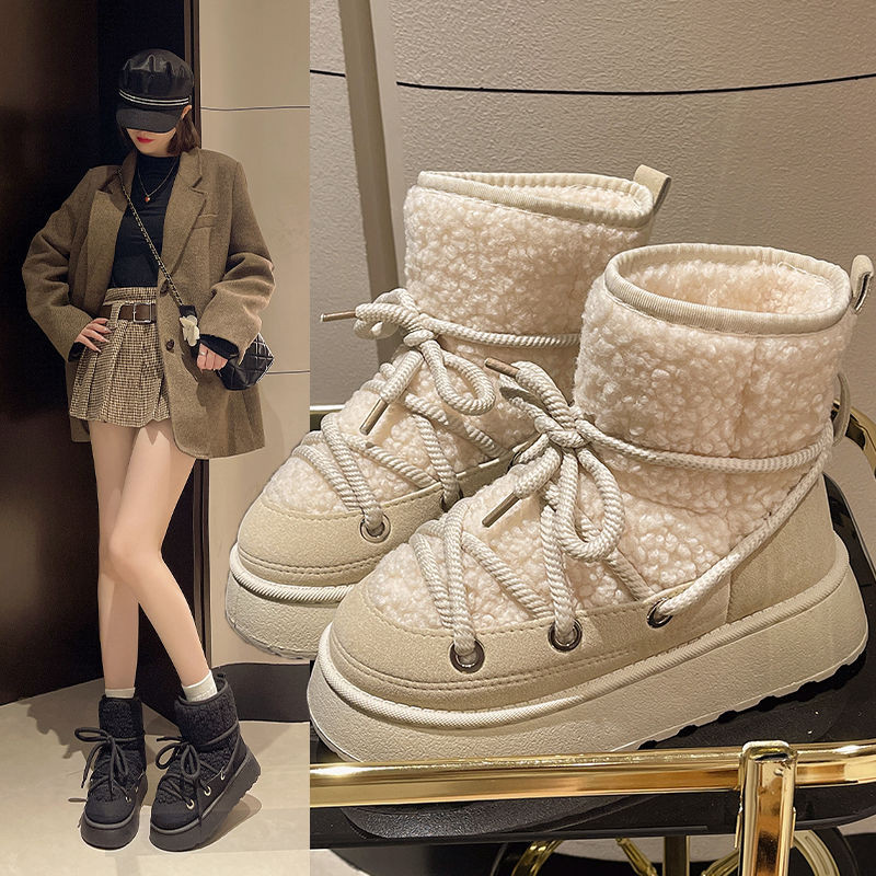 เทรนด์ Boots Mid-Tube Boots Casual Japanese Style Korean Version Round Toe