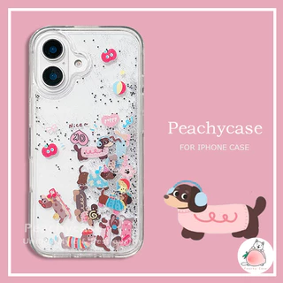 Kawaii Love Heart Dachshund Dog Slider Quicksand เคสโทรศัพท์สําหรับ iPhone 17 16 15 14 13 12 Pro Max 11 16 PLUS โปร่งใสกันกระแทกอะคริลิคฝาครอบปลอก