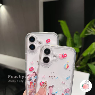 Kawaii Love Heart Dachshund Dog Slider Quicksand เคสโทรศัพท์สําหรับ iPhone 17 16 15 14 13 12 Pro Max 11 16 PLUS โปร่งใสกันกระแทกอะคริลิคฝาครอบปลอก