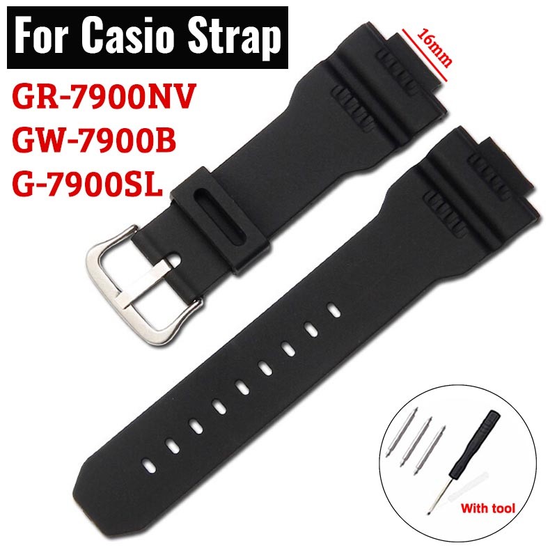 สําหรับ เหมาะสำหรับ G7900 G-7900 SL GW-7900B GR-7900NV สายนาฬิกา 16 มม.ยางนุ่มสายนาฬิกาสายรัดข้อมือซ
