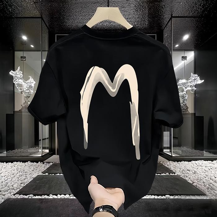 Basi เสื้อยืด oversize unisex สกรีนหน้าหลัง ลาย "M" เสื้อยืดคอตตอน 100% ผู้หญิง เนื้อผ้าเกรดพรีเมียม คอกลม ใส่สบาย