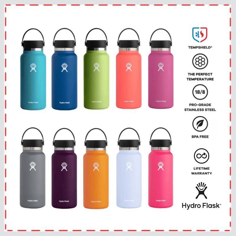 32oz/40oz Hydro Flask แก้วน้ําปากกว้างฉนวนขวดน้ําสแตนเลสป้องกันการรั่วการเดินทางความร้อน