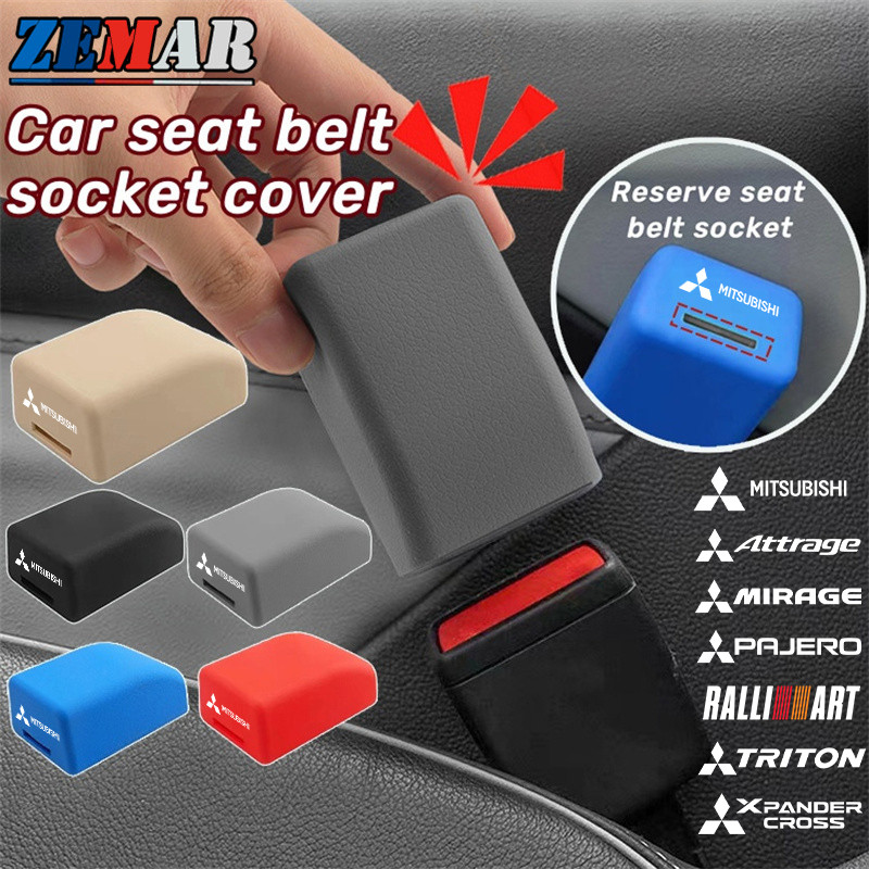 Universal Mitsubishi รถเข็มขัดนิรภัยซ็อกเก็ตฝาครอบป้องกันซิลิโคนรถความปลอดภัยเข็มขัดนิรภัยหัวเข็มขัด Anti-Scratch สําหรับ Mitsubishi Xpander Cross Triton Grandis Attrage Mirage Outlander Xforce Pajero Sport ASX
