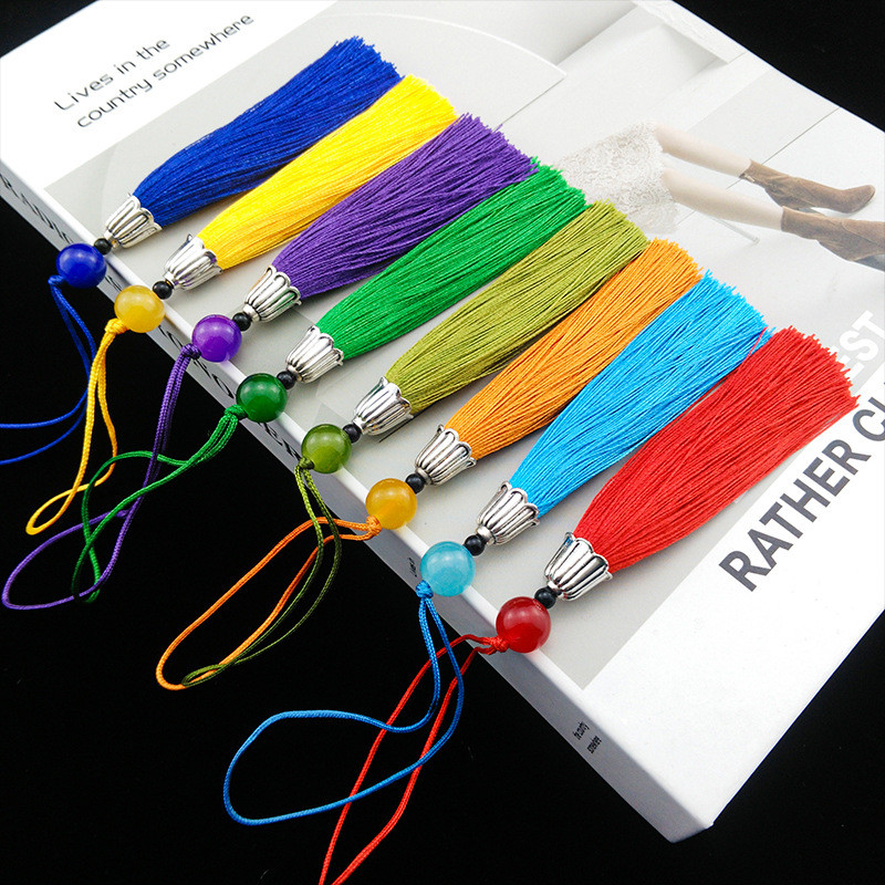 หมวกเงินทิเบตพร้อมลูกปัดพู่ DIY เชือกเส้นเล็กทำด้วยมือพู่ห้อยที่คั่นหน้าพระราชวังสไตล์จีนพู่สไตล์โบราณ