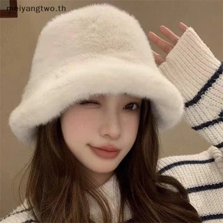 Meiyangtwo.th ฤดูหนาว Windproof Warm แฟชั่นผู้หญิงสีทึบหมวก Plush ถัง Fluffy หมวกชาวประมงป้องกันหูปานามาหมวกใหม่