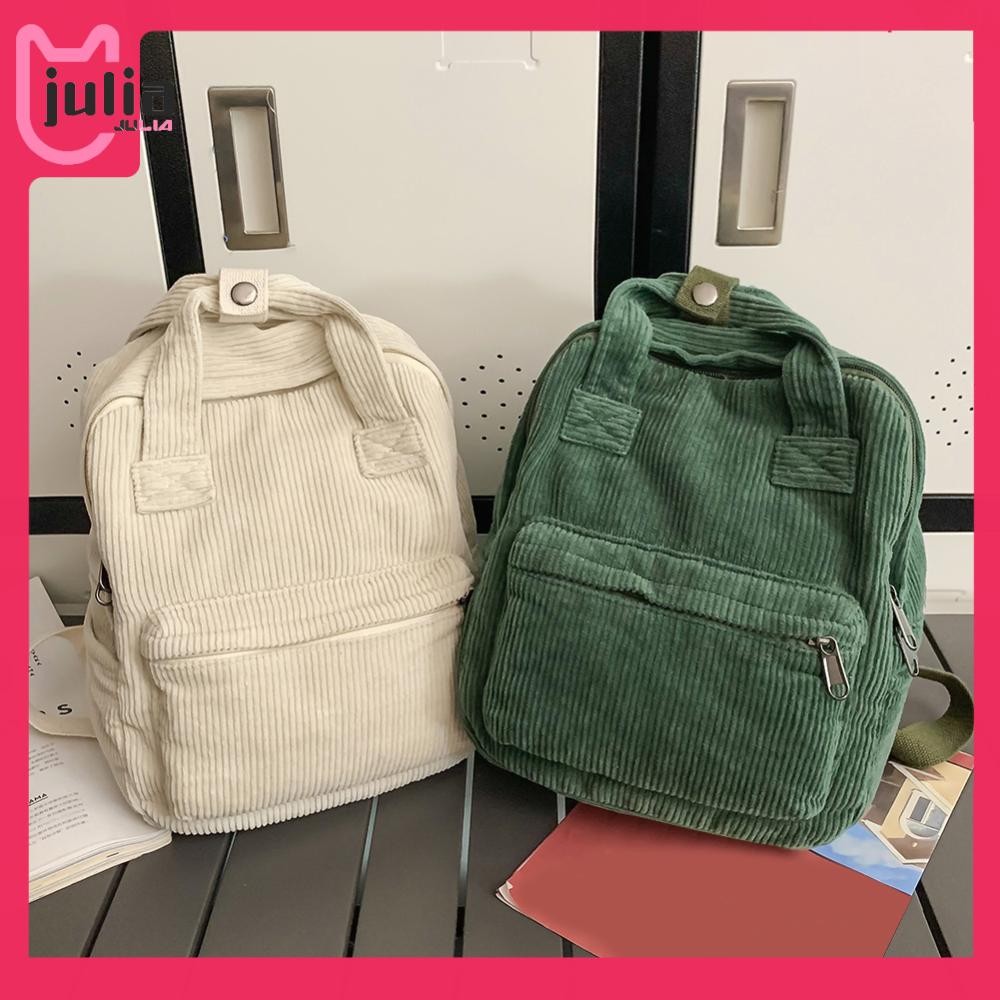 [Julia1.th] กระเป๋าถือผู้หญิงทุกวันสีทึบ Casual Knapsack Corduroy สําหรับสาววัยรุ่นเด็ก