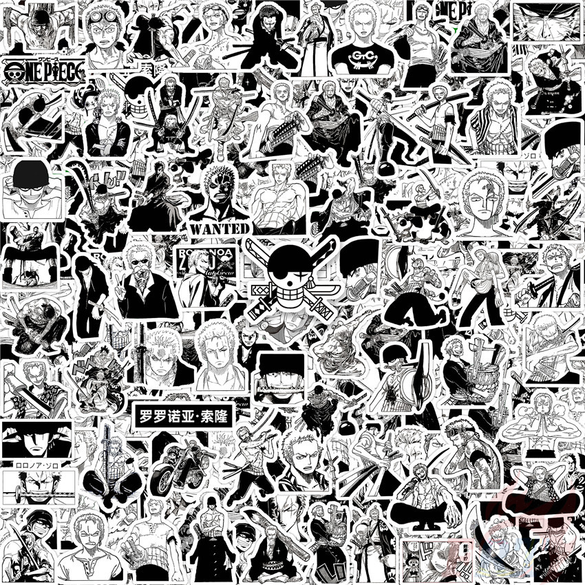 100ชิ้น/เซ็ต โรโรโนอา โซโล . สติ๊กเกอร์คู่มือไดอารี่ขนาดเล็กสีดําและสีขาวคลาสสิก(ขนาด:2~3ซม.) Diy แฟชั่นสมุดภาพอัลบั้มตกแต่ง Decals สติกเกอร์