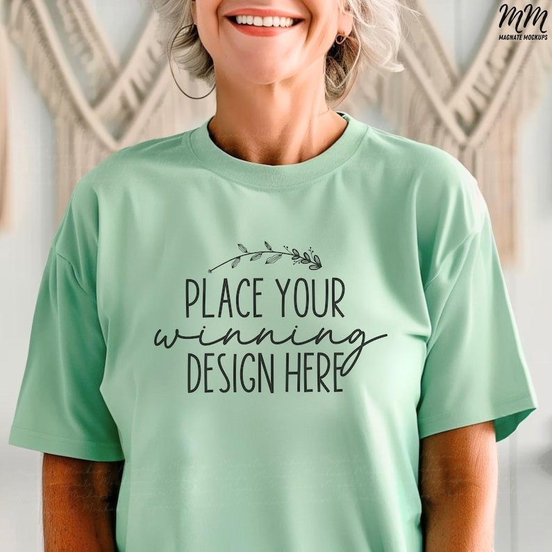 heather mint 3001 shirt mockup older female bella canvas t-shirt mock up mature ladies 3001 mockups 