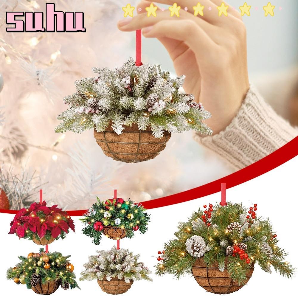 Suhuhd อะคริลิคจี้คริสต์มาส,ตะกร้าดอกไม้เครื่องประดับจี้ต้นคริสต์มาส, Mini Garland 2D Xmas ตกแต่งแขวนตะกร้าแขวนของขวัญ