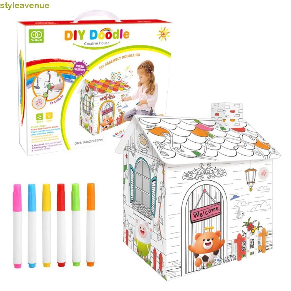 Styleavenue โรงละครกระดาษแข็ง, รถ Modele Handmate DIY กระดาษแข็งขนาดใหญ่ระบายสี, DIY House Kit 3D รถ Graffiti ภาพวาดบ้านไดโนเสาร์หัตถกรรม Play House โครงการเด็กของขวัญ