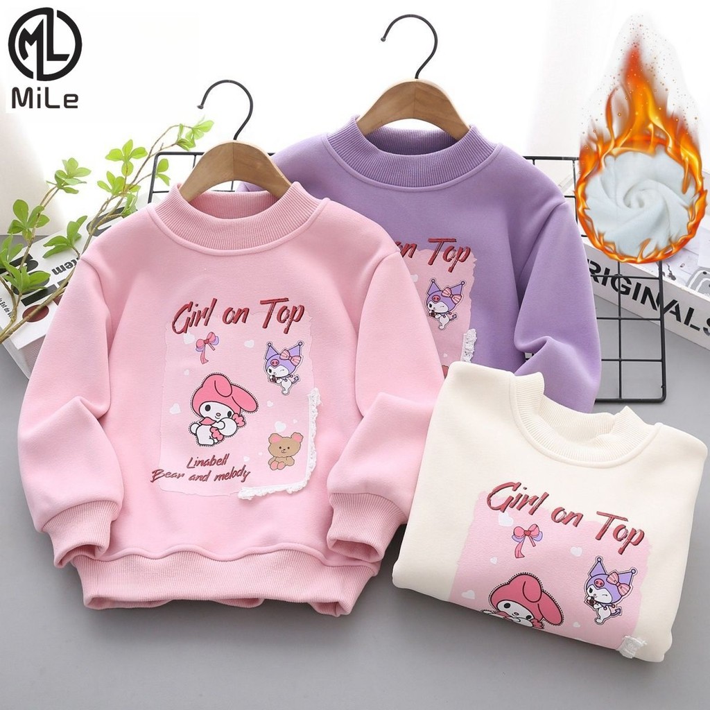 [ML] 90-140 ซม.เด็กผู้หญิงเสื้อกันหนาวหนาสไตล์ใหม่แฟชั่นฤดูใบไม้ร่วงฤดูหนาวเด็กแขนยาวสาวด้านบน