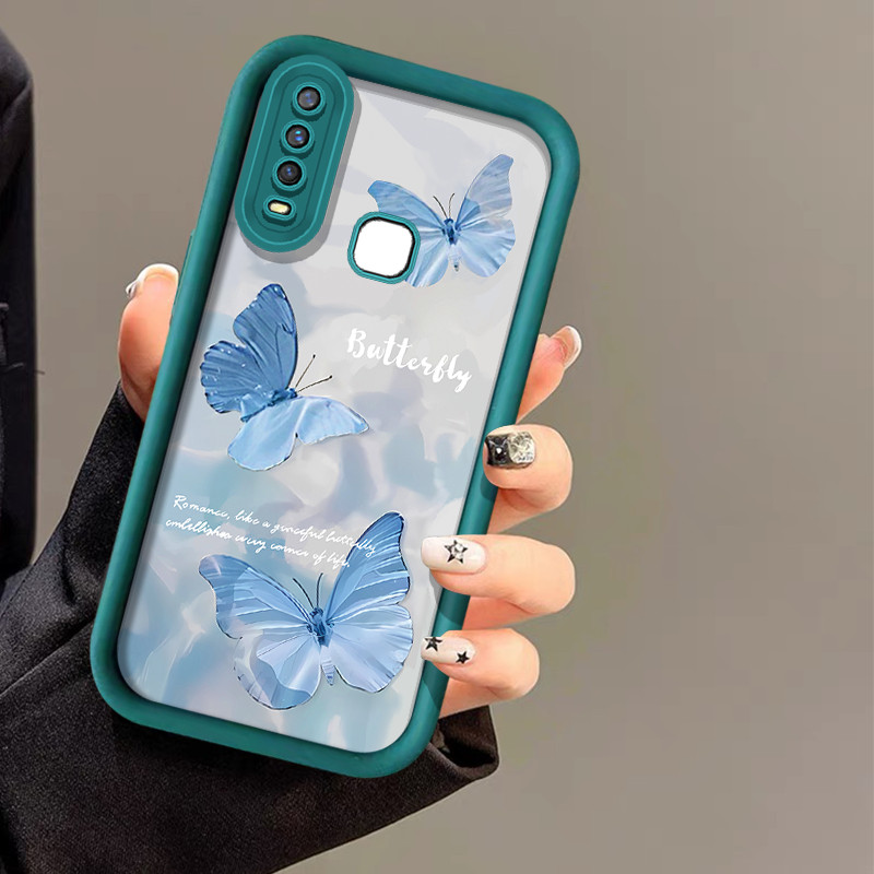 เคสโทรศัพท์tpuผีเสื้อสีฟ้าสําหรับvivo Y20s [G] Y21 Y21S Y21A Y21T Y33S Y33T Y3S 2021 Y50 Y30 Y30i Y55 Y75 Y77 Y91C Y91S Y91S Y93 Y95 กันกระแทกในสต็อก