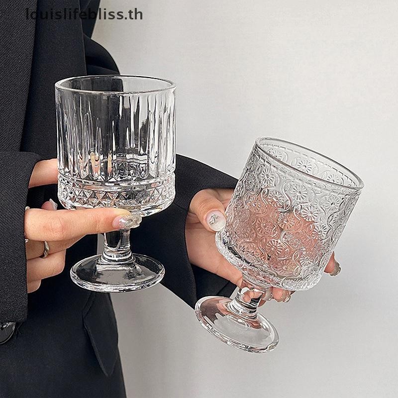 Louislifebliss สไตล์เกาหลีแกะสลักนูนถ้วยแก้ว Goblet ขนาดเล็กสําหรับ Soju สาเกเหล้าสั้น Stemmed แก้วใหม่ - รูปที่ 2