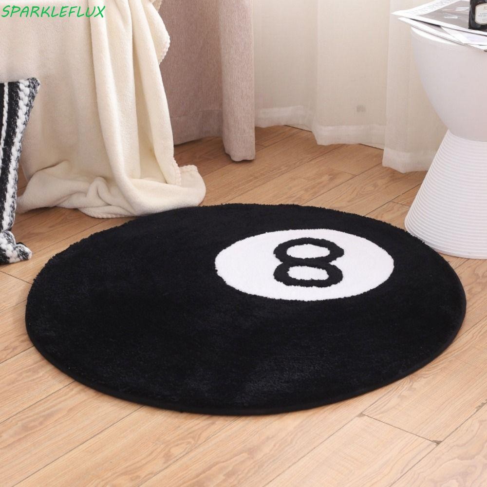 Sparklefflux 8 Ball Rug, Soft Plush 8 Ball พรม, Creative Anti-slip สีดํารอบ 8 Ball Mat Hoom Decor