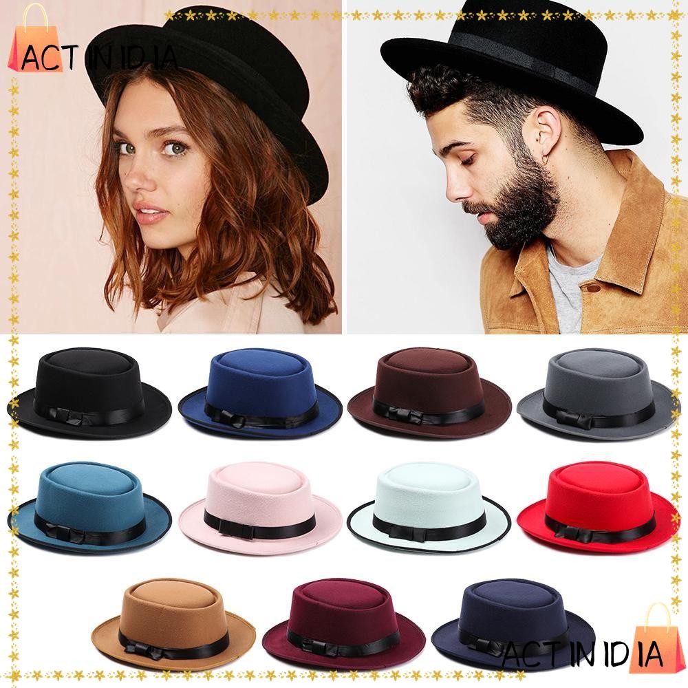 Actiinidia หมวก Fedora วินเทจผู้หญิงผู้ชายปีกกว้างแบนชุดปาร์ตี้เต้นรําการแสดงบนเวทีปานามา