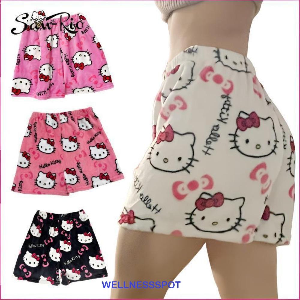 Wellnessspot Kitty Cat Pajama กางเกง, Love Heart หลวมการ์ตูนอะนิเมะกางเกงขาสั้น,หวานเอวสูง Ins ชุดนอนสตรีขากว้างทุกวัน