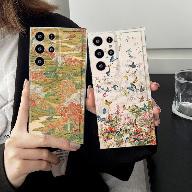SAMSUNG Retro ดอกไม้ผีเสื้อกันกระแทกสําหรับSamsung S25 A16 A06 A15 A25 A35 A55 S24 S23 S21 S20 FE S22 S10 Note 20 Ultra 10 Plus A14 A24 A34 A54 A05 A52 A53 A05 A53 A53 A53 A53 A52 A53 A53 A53 A52 A53 A53 A52 A53 A53 A53 A53