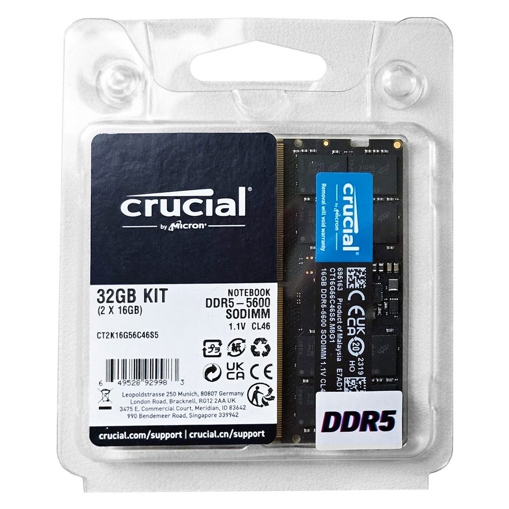 Crucial 32GB (2x16GB) DDR5 5600MHz 262-Pin SO-DIMM RAM Laptop Memory Kit, CT2K16G56C46S5