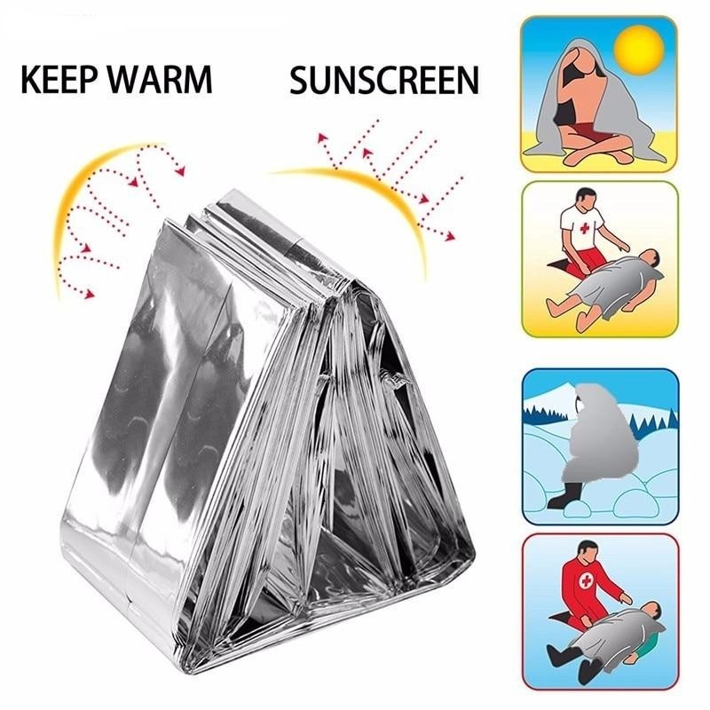 พับผ้าห่มฉุกเฉิน 210 ซม.* 130 ซม.เงิน Survival Rescue Shel N กันน้ำกันลมกันหนาวกันแดด