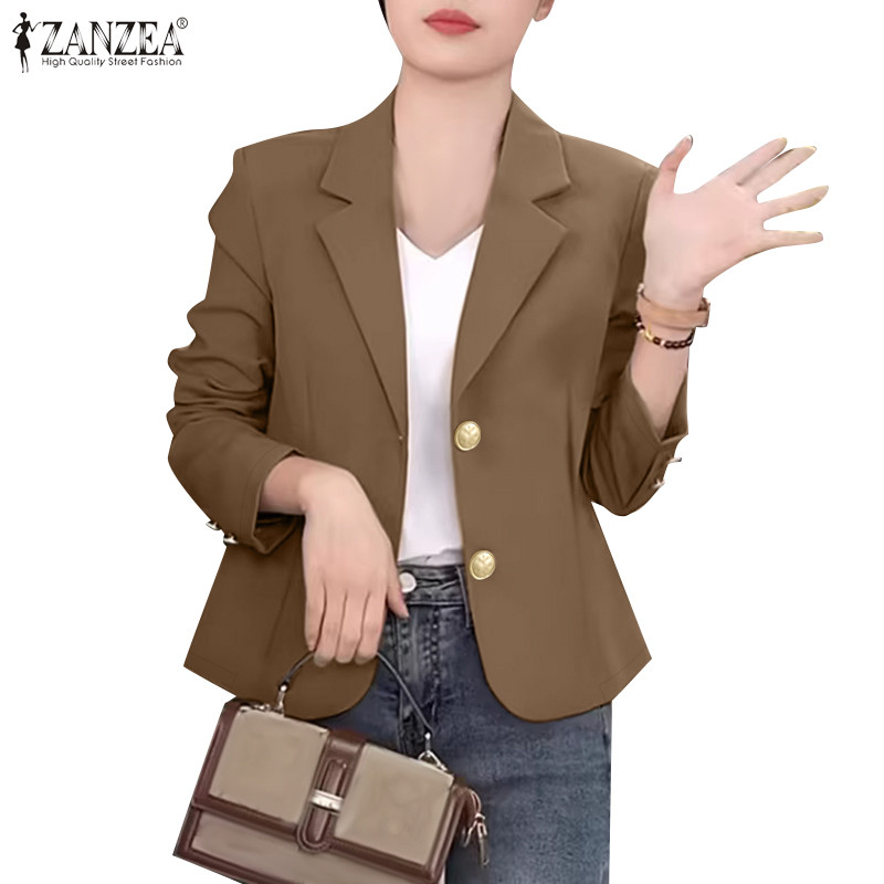 Zanzea Celmia ผู้หญิงปกเกาหลีปุ่มแข็งเสื้อแขนยาว Causal Blazer