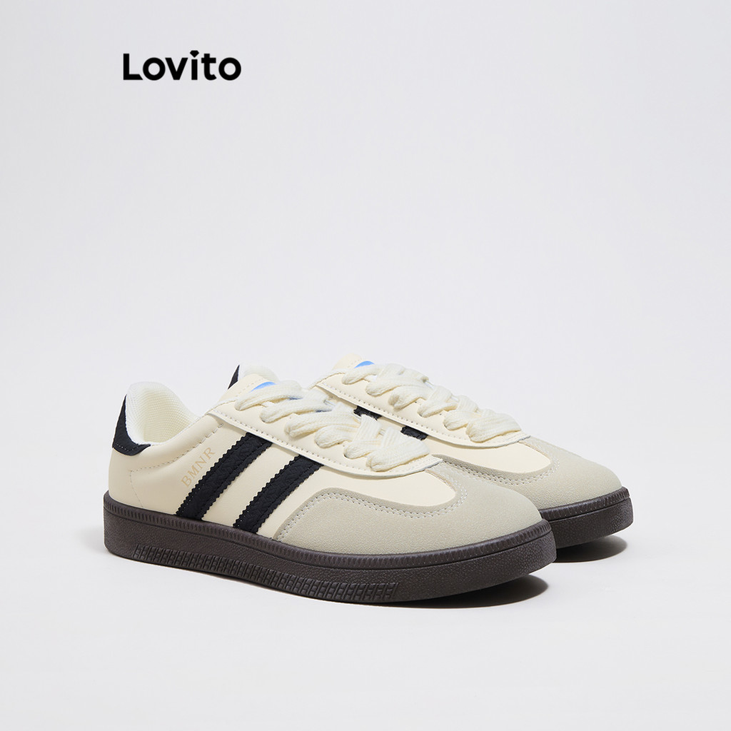 (Lovito Refine) รองเท้าผ้าใบวินเทจสำหรับผู้หญิงแบบสบาย ๆ ธรรมดา สไตล์วิทยาลัย Look วินเทจ Sneaker สำหรับผู้หญิง LFA43113