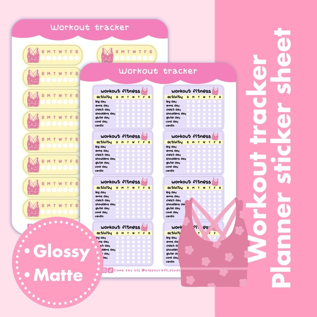 Workout tracker | Kawaii tracker sticker sheet สติ๊กเกอร์บันทึกการออกกำลังกาย เตือนความจำ แพลนเนอร์สติ๊กเกอร์ขนาด 4x5...