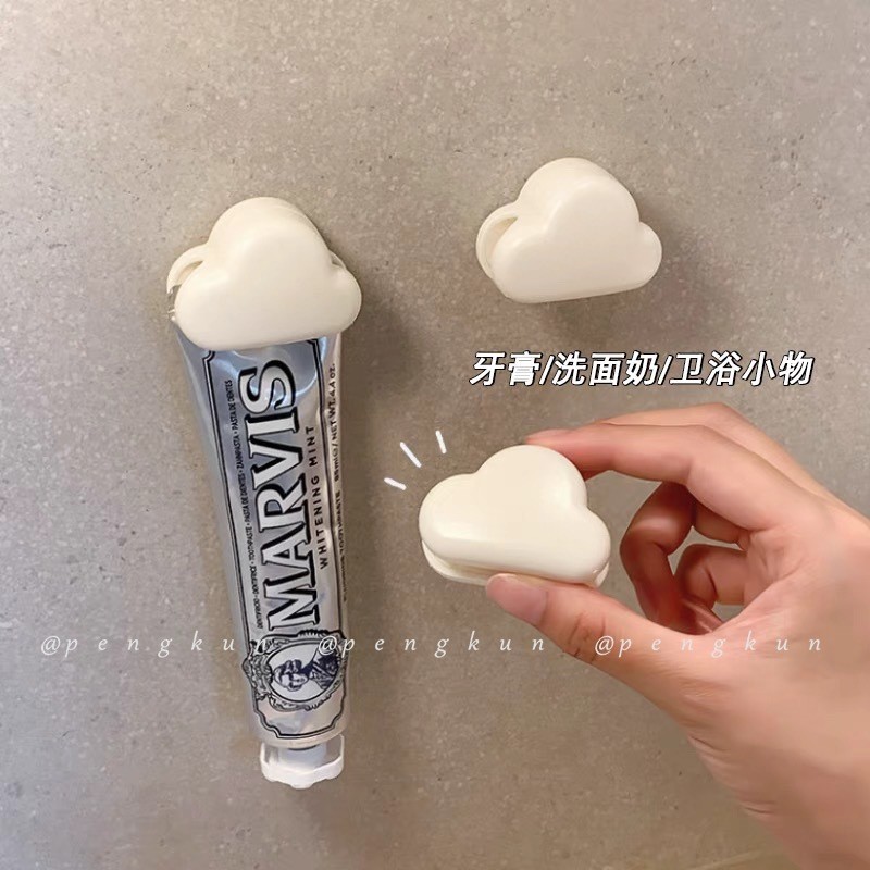 คลาวด์ ชั้นวางยาสีฟันผนังเจาะฟรีติดผนังคลิปยาสีฟันห้องน้ําห้องส้วมทําความสะอาดผิวหน้าการจัดเก็บ