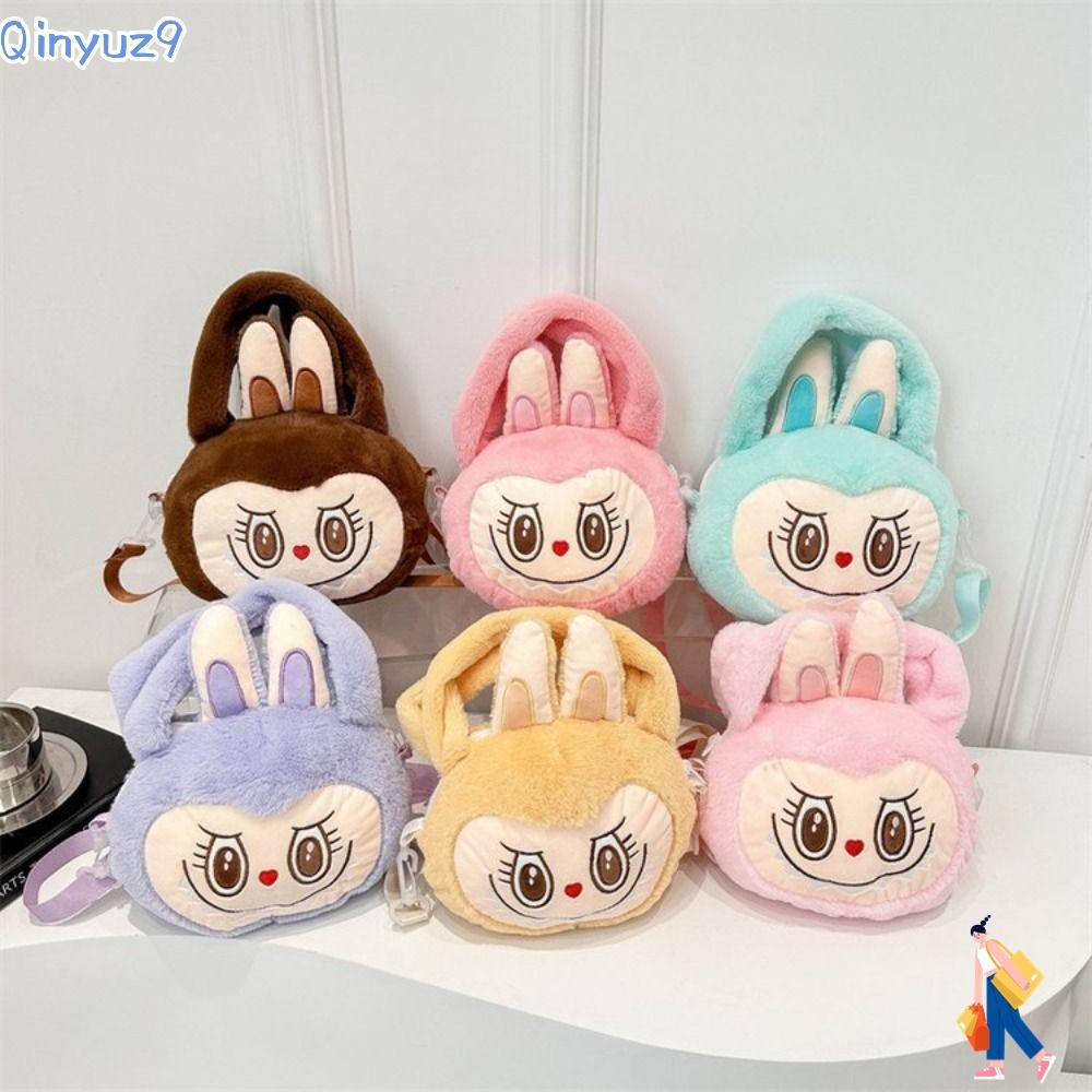 Qinyuz9 Labubu Plush Bag, POP MART กระเป๋าสะพายลายการ์ตูน, กระเป๋าสะพายข้างสีสันสดใสความจุขนาดใหญ่น่ารัก