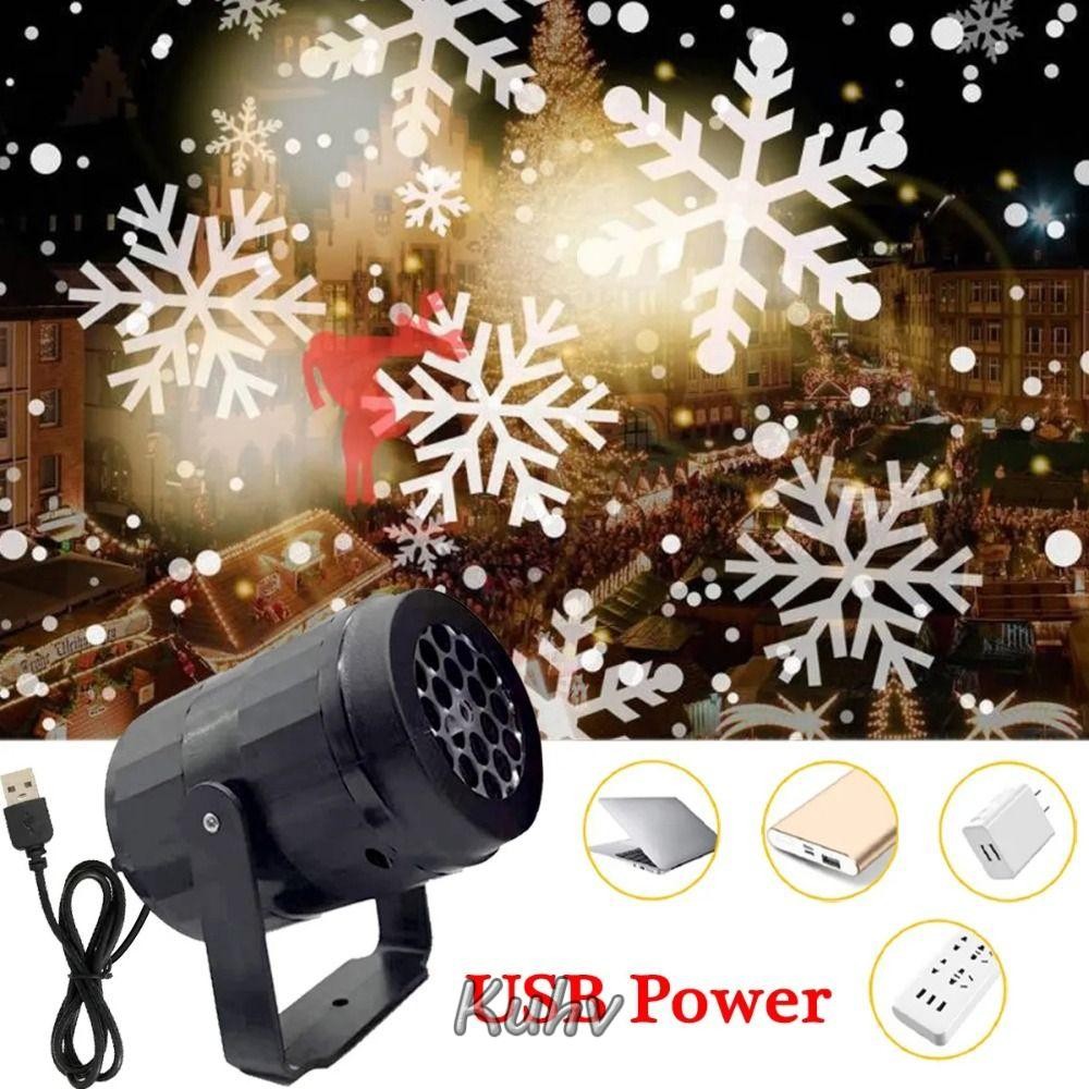 Kuhv โปรเจคเตอร์เกล็ดหิมะคริสต์มาส, LED USB White Snow Projection โคมไฟ, Merry Xmas ปีเครื่องประดับหมุน Dynamic Party Fairy Lights Home