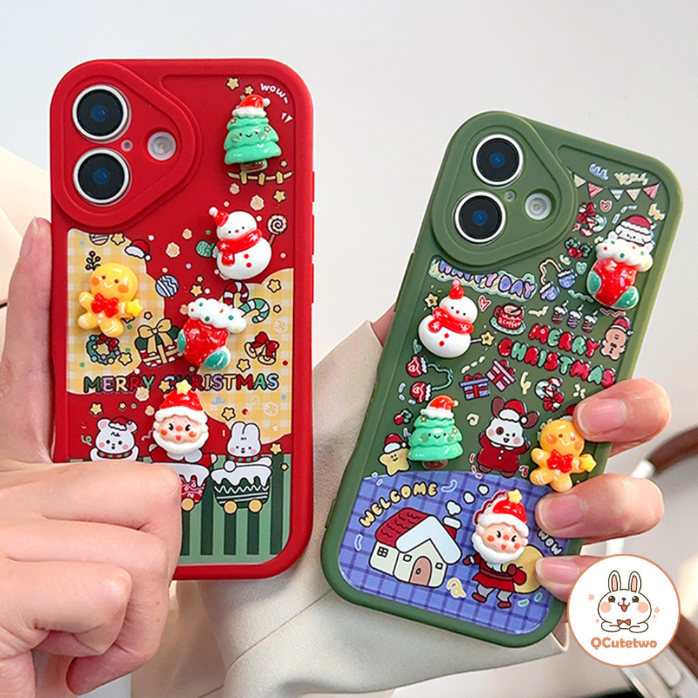 การ์ตูน 3D ต้นคริสต์มาส Snowman เคสโทรศัพท์สําหรับ iPhone 16 15 14 13 12 11 Pro Max 16 Plus ตัวป้องกันเลนส์กล้องกันกระแทก Soft TPU ฝาหลัง