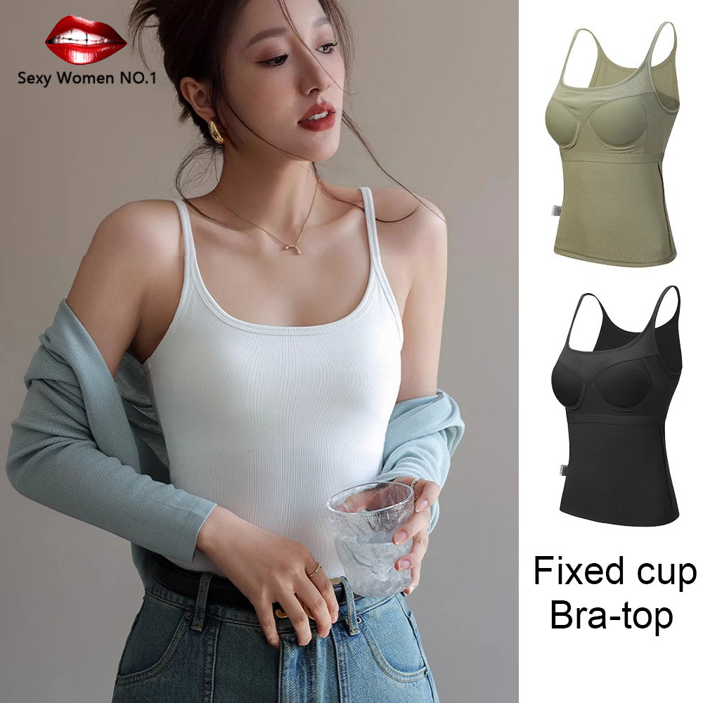 S-xl เสื้อกล้ามสายเดี่ยวคอยูผ้าฝ้าย บรา-ท็อป สีขาวขั้นพื้นฐาน สีดํา เสื้อชั้นในสตรีสีเทา