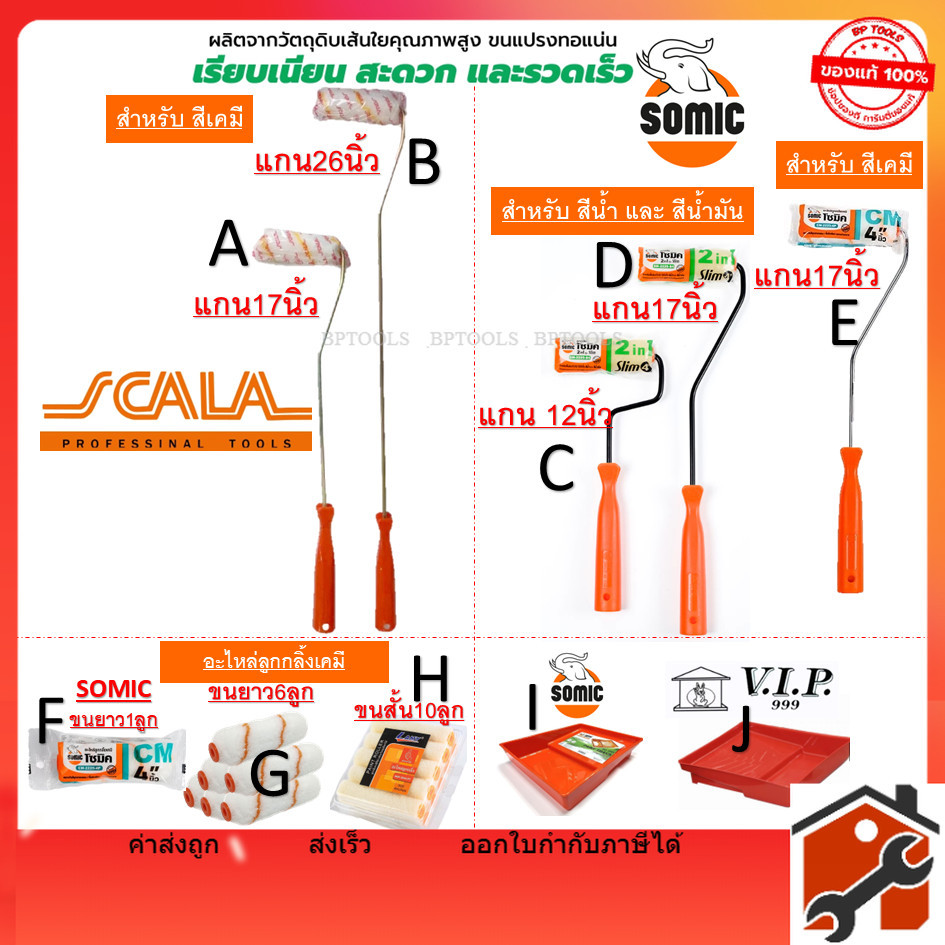 SOMIC ลูกกลิ้งเคมีโซมิค ลูกกลิ้งทาสี ลูกกลิ้งเคมี 4" Scala ขนาด 17" และ 26" อะไหล่ลูกกลิ้งทาสี ขนยาว CM-2225-4