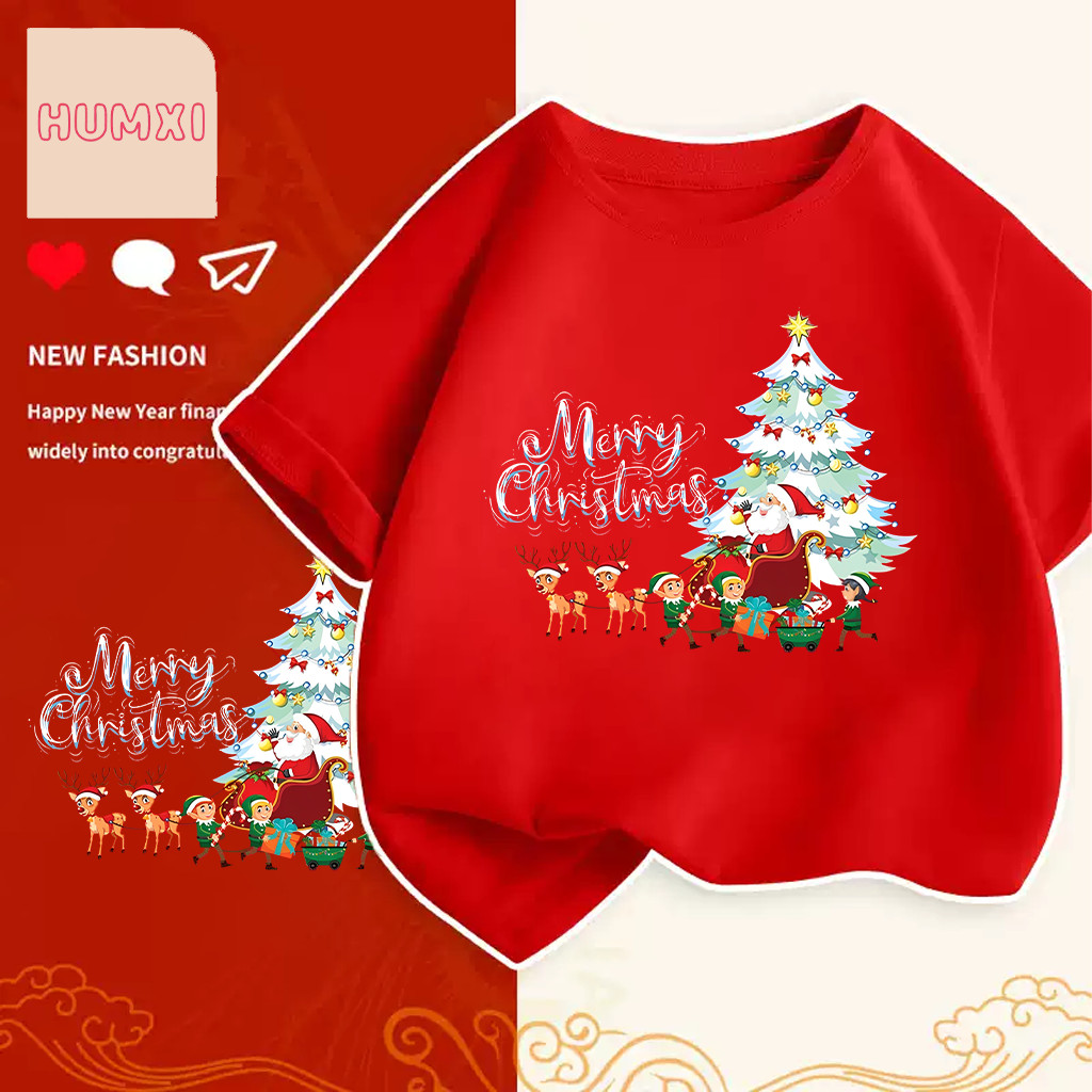 เสื้อคริสมาสต์ Happy New Year & Merry Christmas ลายน่ารักๆ ผ้า Cotton ใส่สบาย สีสันสดใส ขนาด S-5XL 100-150cm