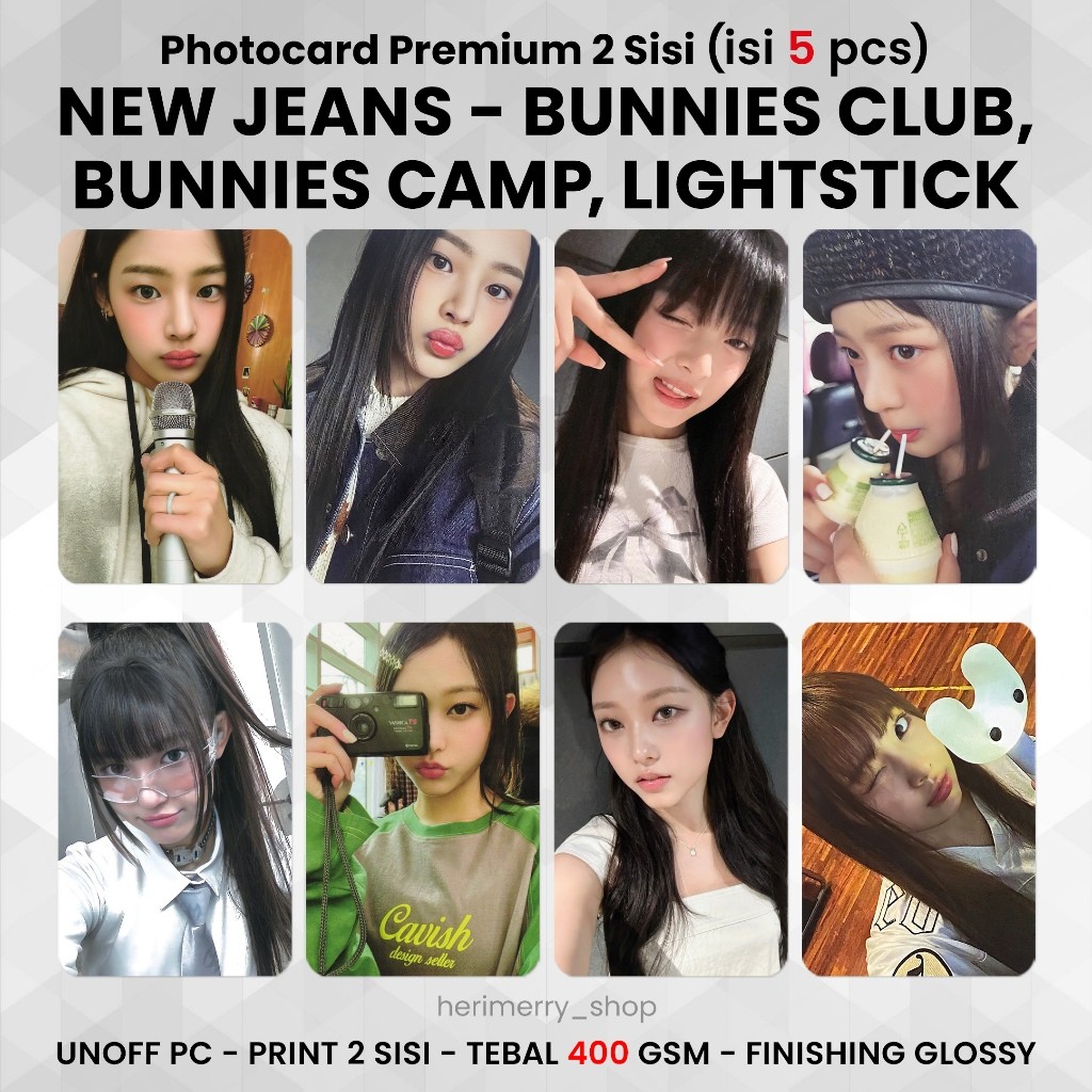 (CONTAINS 5 ชิ้น) Photocard NEW JEANS BUNIES CLUB CAMP - PC Premium 2 ด้าน Kpop Card Merch Unofficial