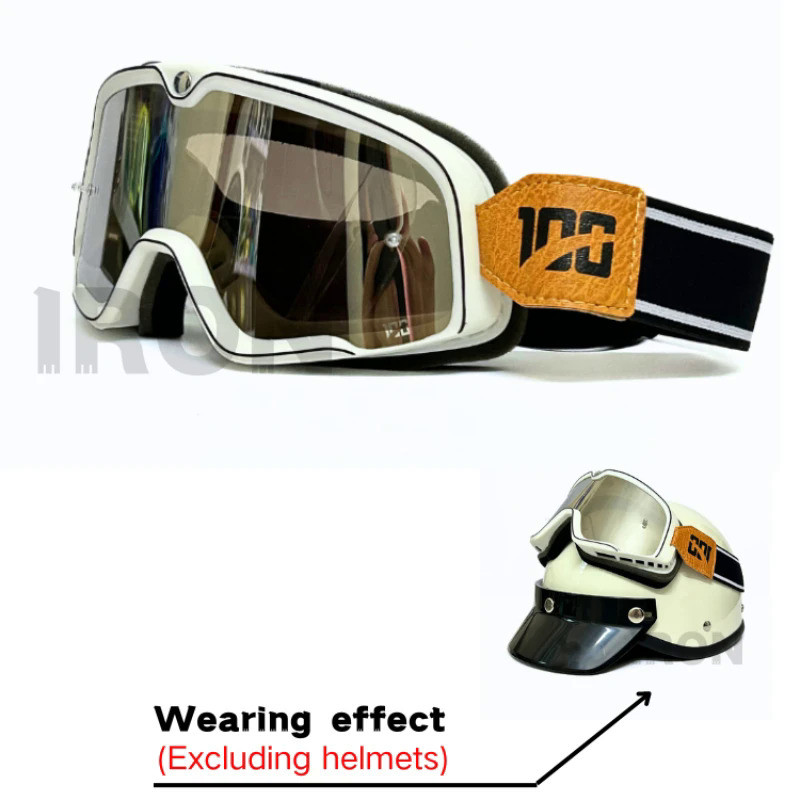 Classic Goggles Vintage Motorcycle Goggles White Dirt Bike Glasses Motocross Racing Open Helmet Snow