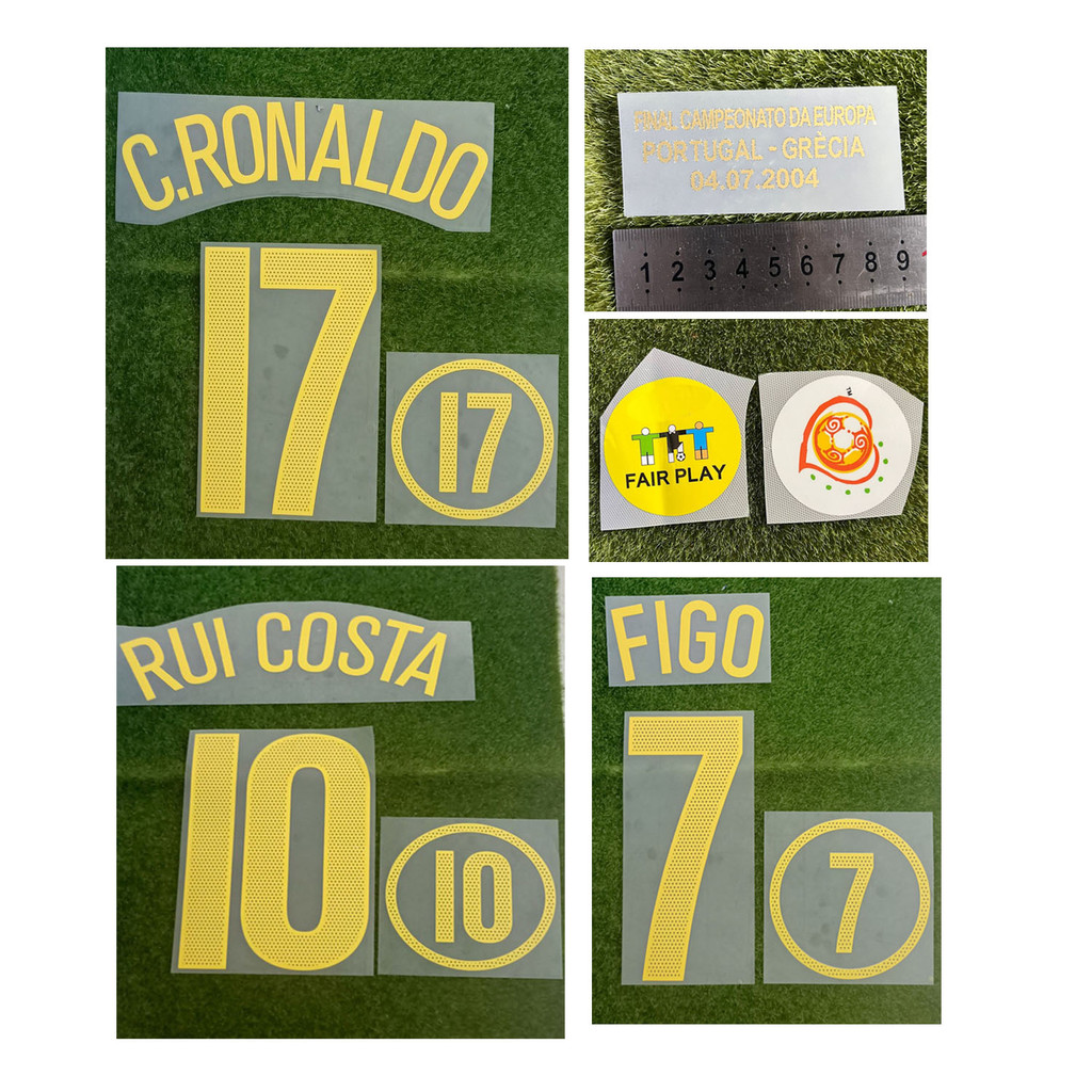 2004 EURO 17 C.RONALDO 7 Figo 10 RUII CETA Nameset การพิมพ์ป้ายแพทช์ฟุตบอล