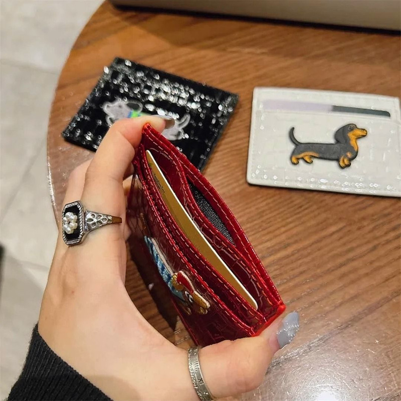 Deere Jack Womens Card Holder Vintage Crocodile Pattern Sausage Dog Leather Clip Travel ID Card Buggy Bag